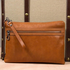 Leather Mens Clutch Wristlet Bag Black Shoulder Bag Zipper Clutch for Men