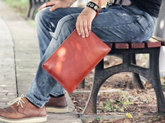 Leather Mens Clutch Wristlet Wallet Black Zipper Clutch Wallet for Men