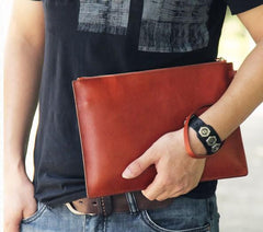 Leather Mens Clutch Wristlet Wallet Black Zipper Clutch Wallet for Men