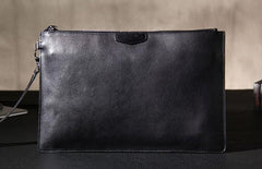 Leather Mens Clutch Wristlet Wallet Black Zipper Clutch Wallet for Men
