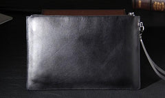 Leather Mens Clutch Wristlet Wallet Black Zipper Clutch Wallet for Men