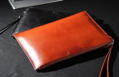 Leather Mens Clutch Wristlet Wallet Black Zipper Clutch Wallet for Men