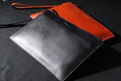 Leather Mens Clutch Wristlet Wallet Black Zipper Clutch Wallet for Men