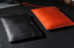 Leather Mens Clutch Wristlet Wallet Black Zipper Clutch Wallet for Men