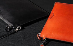 Leather Mens Clutch Wristlet Wallet Black Zipper Clutch Wallet for Men