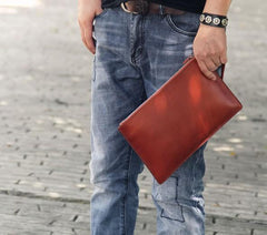 Leather Mens Clutch Wristlet Wallet Black Zipper Clutch Wallet for Men