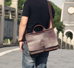 Leather Mens Coffee Briefcase Handbag Work Bag Business Bag for Men