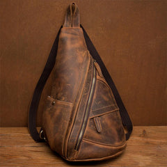Leather Mens Cool 10 inches Sling Bag Crossbody Bag Chest Bag for men