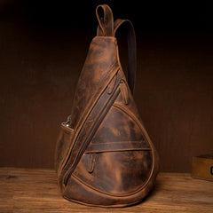 Leather Mens Cool 10 inches Sling Bag Crossbody Bag Chest Bag for men