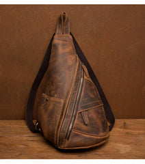 Leather Mens Cool 10 inches Sling Bag Crossbody Bag Chest Bag for men