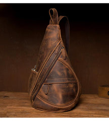 Leather Mens Cool 10 inches Sling Bag Crossbody Bag Chest Bag for men