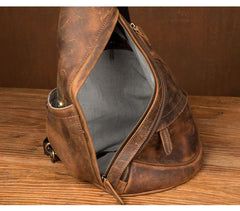 Leather Mens Cool 10 inches Sling Bag Crossbody Bag Chest Bag for men