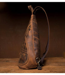 Leather Mens Cool 10 inches Sling Bag Crossbody Bag Chest Bag for men