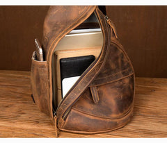 Leather Mens Cool 10 inches Sling Bag Crossbody Bag Chest Bag for men