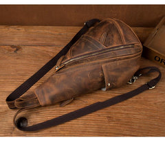 Leather Mens Cool 10 inches Sling Bag Crossbody Bag Chest Bag for men