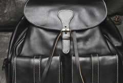 Cool Mens Leather Black Backpack for School Travel Bag Hiking Bag For Men