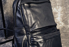 Mens Leather Cool Black Backpack for School Travel Bag Hiking Bag For Men
