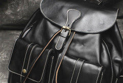 Cool Mens Leather Black Backpack for School Travel Bag Hiking Bag For Men