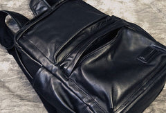 Mens Leather Cool Black Backpack for School Travel Bag Hiking Bag For Men