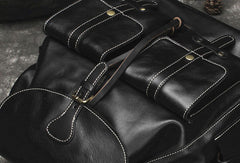 Cool Mens Leather Black Backpack for School Travel Bag Hiking Bag For Men