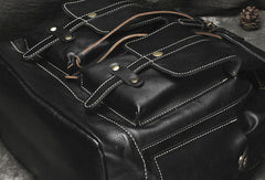 Cool Mens Leather Black Backpack for School Travel Bag Hiking Bag For Men