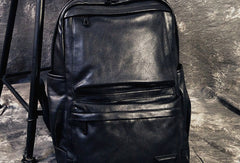 Mens Leather Cool Black Backpack for School Travel Bag Hiking Bag For Men