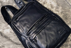 Mens Leather Cool Black Backpack for School Travel Bag Hiking Bag For Men