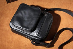 Leather Mens Cool Black Messenger Bag Shoulder Bag Crossbody Bag for Men
