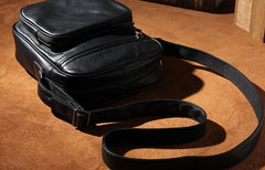Leather Mens Cool Black Messenger Bag Shoulder Bag Crossbody Bag for Men