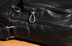 Leather Mens Cool Black Messenger Bag Shoulder Bag Crossbody Bag for Men