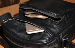Leather Mens Cool Black Messenger Bag Shoulder Bag Crossbody Bag for Men