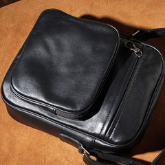 Leather Mens Cool Black Messenger Bag Shoulder Bag Crossbody Bag for Men