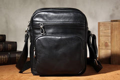 Leather Mens Cool Black Messenger Bag Shoulder Bag Crossbody Bag for Men