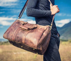 Vintage Leather Mens Cool Weekender Bag Travel Bag for Men