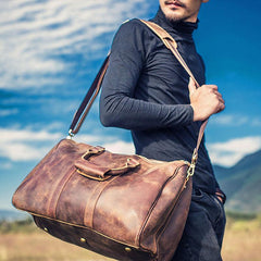 Vintage Leather Mens Cool Weekender Bag Travel Bag for Men
