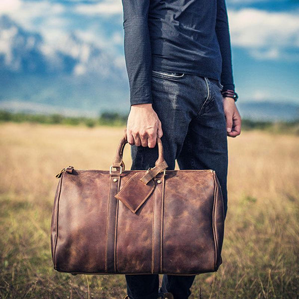 Vintage Leather Mens Cool Weekender Bag Travel Bag for Men