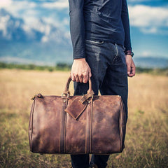 Vintage Leather Mens Cool Weekender Bag Travel Bag for Men