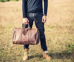 Vintage Leather Mens Cool Weekender Bag Travel Bag for Men