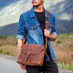 Vintage Leather Mens Messenger Bag Shoulder Bag Crossbody Bag for Men