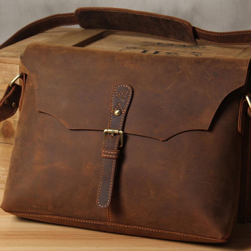 Vintage Leather Mens Messenger Bag Shoulder Bag Crossbody Bag for Men