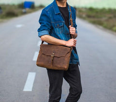 Vintage Leather Mens Messenger Bag Shoulder Bag Crossbody Bag for Men