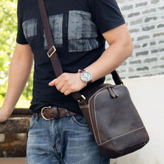 Vintage Leather Mens Cool Small Messenger Bag Shoulder Bag for Men