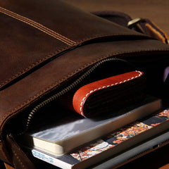 Cool Leather Mens Messenger Bags Shoulder Bag Vintage Crossbody Bags for Men