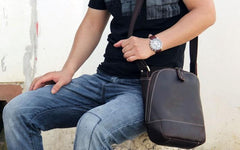 Vintage Leather Mens Cool Small Messenger Bag Shoulder Bag for Men