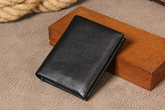 Leather Mens Black Small Leather Wallet Men Small Wallets Bifold for Men