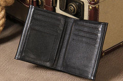 Leather Mens Black Small Leather Wallet Men Small Wallets Bifold for Men