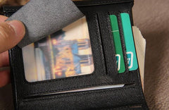Leather Mens Black Small Leather Wallet Men Small Wallets Bifold for Men