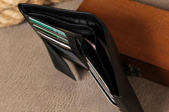 Leather Mens Black Small Leather Wallet Men Small Wallets Bifold for Men