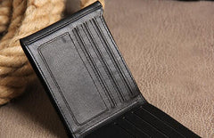 Leather Mens Black Small Leather Wallet Men Small Wallets Bifold for Men