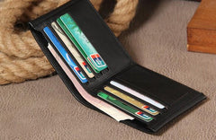 Leather Mens Black Small Leather Wallet Men Small Wallets Bifold for Men